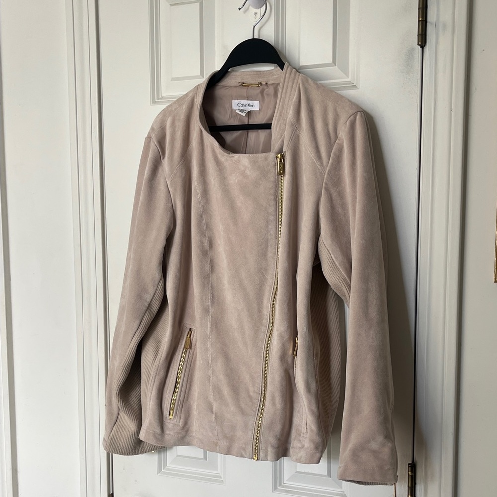 Calvin Klein Women's Light Tan Faux Suede Moto Jacket